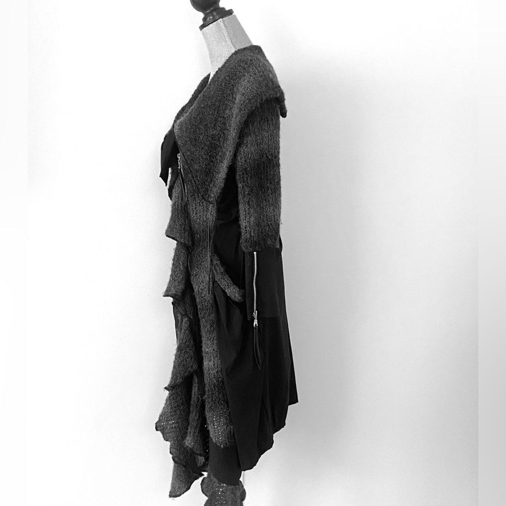 Zone Bleue Paris Black & Grey Ruffled Knit & Cotton Jacket Sz S Artsy Lagenlook - Picture 4 of 12
